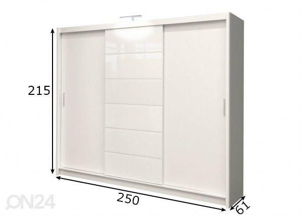 Lükandustega riidekapp 250 cm + LED mõõdud