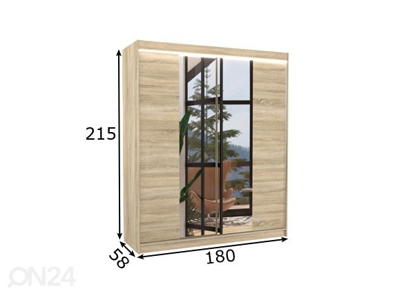 Lükandustega riidekapp Baldwin 180 cm + LED mõõdud