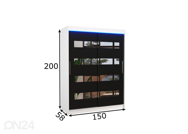 Lükandustega riidekapp Ballwin 150 cm + LED mõõdud
