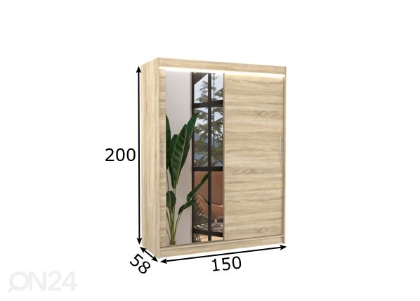 Lükandustega riidekapp Bianca I 150 cm + LED mõõdud