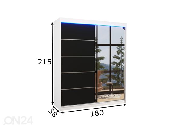 Lükandustega riidekapp Cabo I 180 cm + LED mõõdud