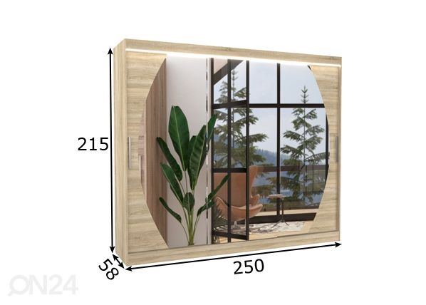 Lükandustega riidekapp Camden 250 cm + LED mõõdud