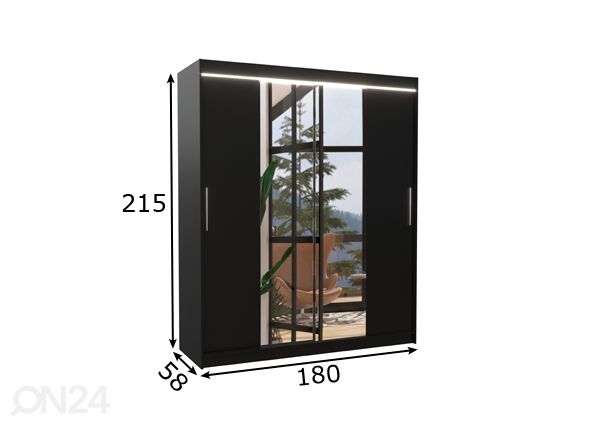 Lükandustega riidekapp Dalia I 180 cm + LED mõõdud