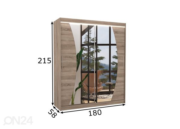 Lükandustega riidekapp Dixon I 180 cm + LED mõõdud