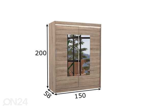 Lükandustega riidekapp Dover I 150 cm + LED mõõdud