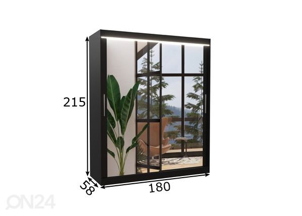 Lükandustega riidekapp Evely 180 cm + LED mõõdud