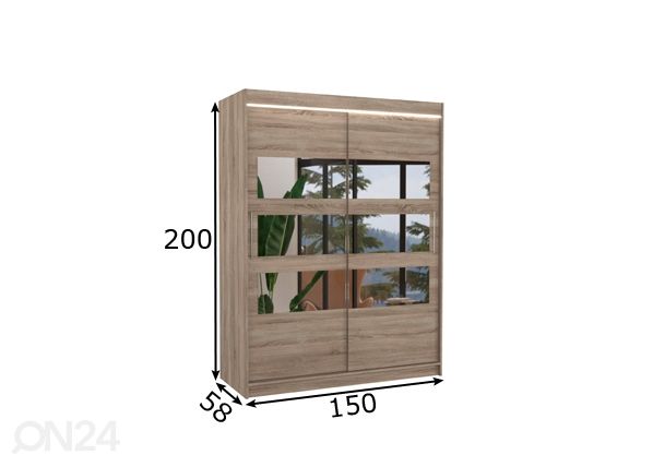 Lükandustega riidekapp Fiona 150 cm + LED mõõdud