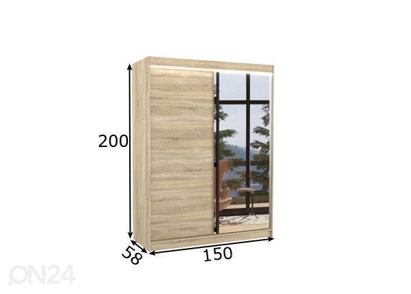 Lükandustega riidekapp Joanna 150 cm + LED mõõdud