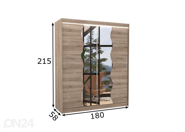 Lükandustega riidekapp Kara 180 cm + LED mõõdud