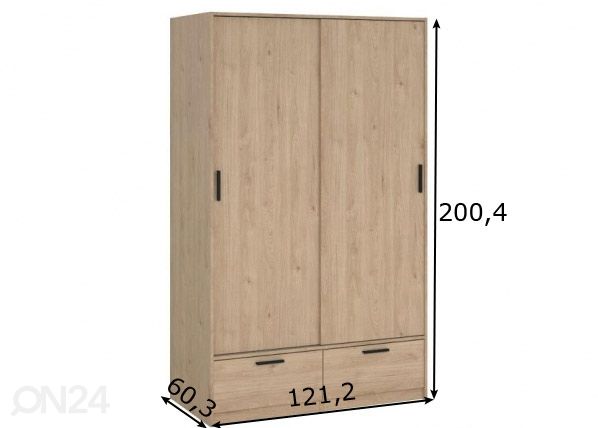Lükandustega riidekapp Line 121 cm, hickory mõõdud