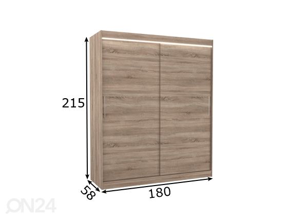 Lükandustega riidekapp Lino 180 cm + LED mõõdud