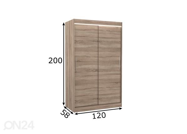Lükandustega riidekapp Mars I 120 cm + LED mõõdud