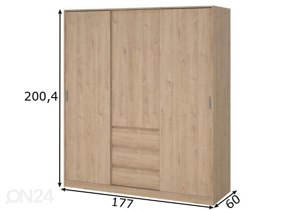 Lükandustega riidekapp Naia 177 cm, hickory mõõdud