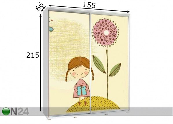 Lükandustega riidekapp Penelopa 155 cm graafikaga mõõdud