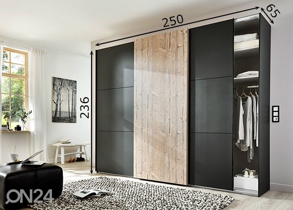 Lükandustega riidekapp Portfield h236x250 cm mõõdud