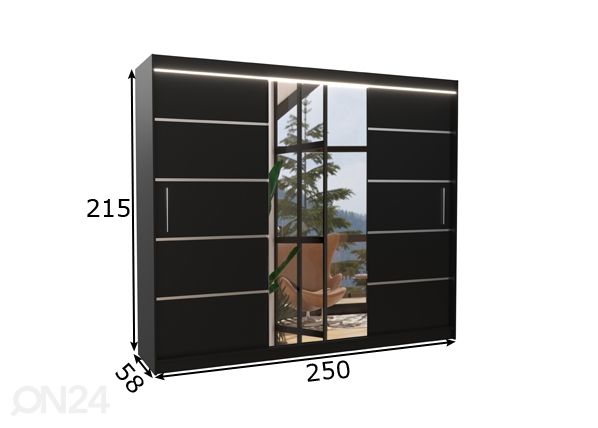 Lükandustega riidekapp Sania I 250 cm + LED mõõdud