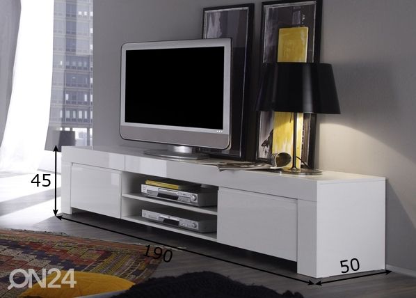 Madal TV-alus Amalfi 190cm, valge mõõdud