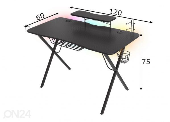 Mängurilaud Genesis Holm 300 RGB, must mõõdud