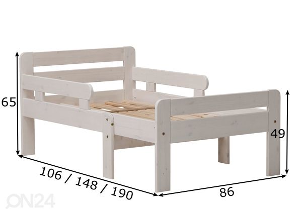 Männipuidust pikendatav lastevoodi Tiina 75x100+42+42 cm mõõdud