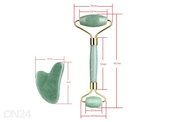 Massaažirullik + Gua Sha massaažikivi Jadeiit mõõdud