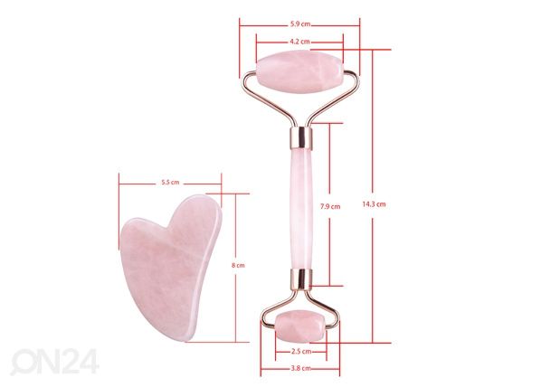 Massaažirullik + Gua Sha massaažikivi Roosa kvarts mõõdud