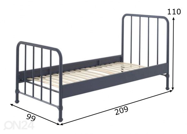 Metallvoodi Bronxx 90x200 cm, sinine mõõdud