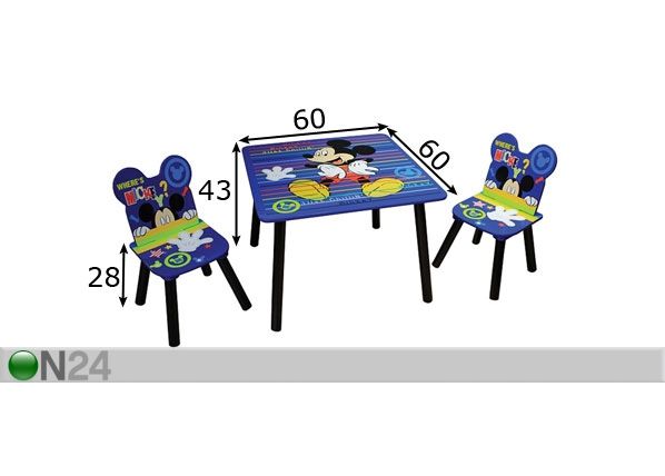 Mickey laud ja toolid mõõdud