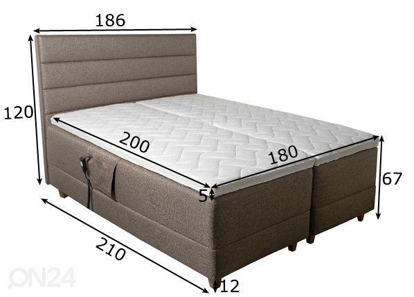 Mootorvoodi topeltvedrustuse ja Kent otsaga Hypnos Hermes 180x200 cm mõõdud