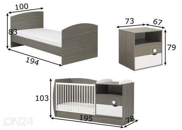 Multifunktsionaalne voodikomplekt Oscar 60x120 cm mõõdud
