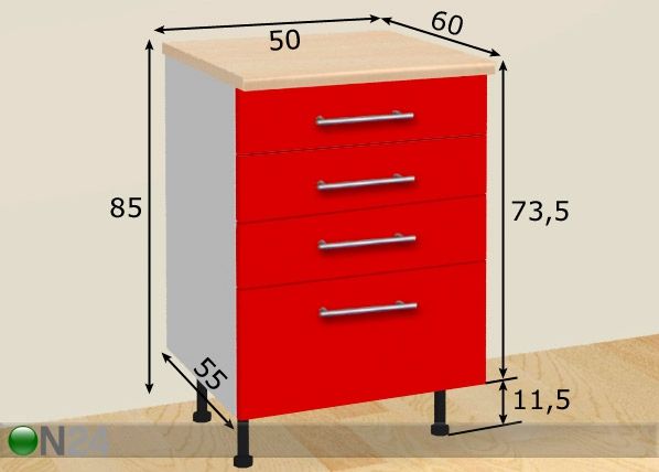 Nelja sahtliga köögikapp 50 cm mõõdud