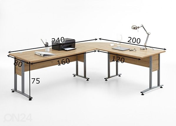 Nurgakirjutuslaud Calvia 240x200 cm mõõdud