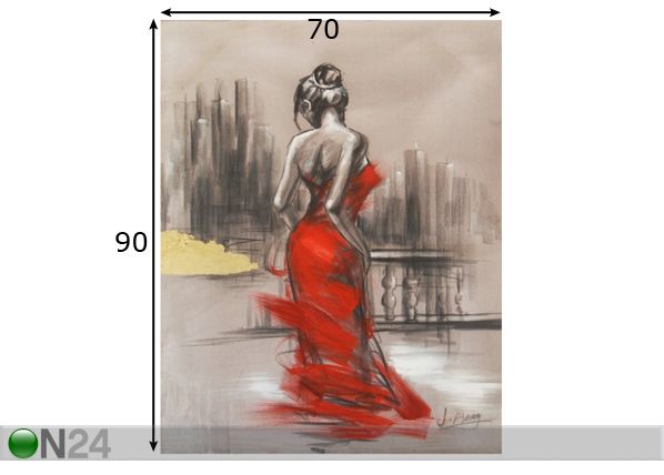 Õlimaal lõuendil Naine punases 90x70 cm mõõdud