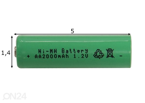 Päikeseenergiaga laetav Ni-MH aku AA 1,2 V (2 tk) mõõdud
