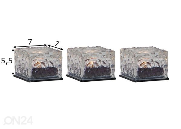 Päikesepaneeliga küünal Ice Cube 3tk mõõdud
