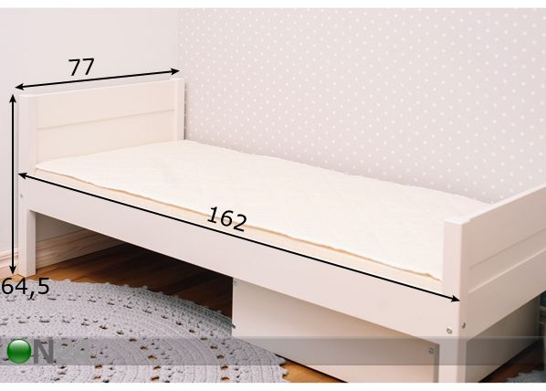 Pätiku voodi 70x155 cm madratsi ja kattemadratsiga mõõdud