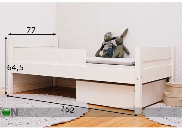 Pätiku voodi 70x155 cm turvapiirdega mõõdud
