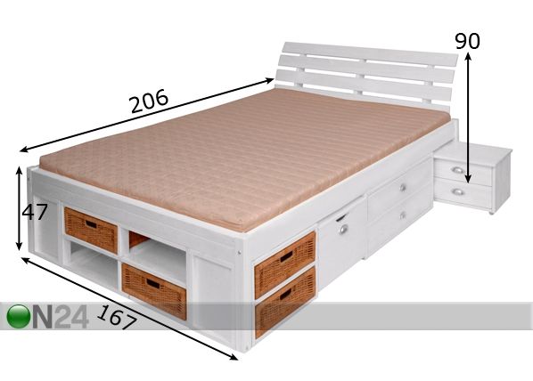 Peatsiga voodi Lunia 160x200 cm mõõdud