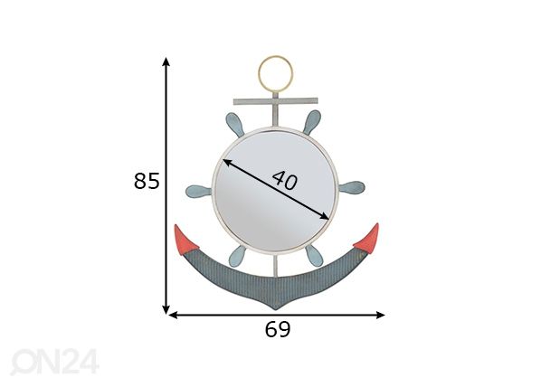 Peegel Sea Style, helesinine/punane mõõdud