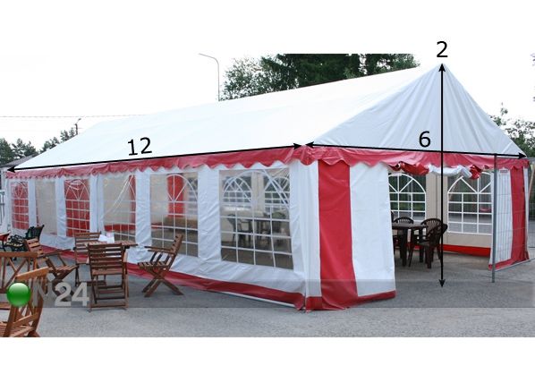 Peotelk 6x12 m, valge-punane mõõdud