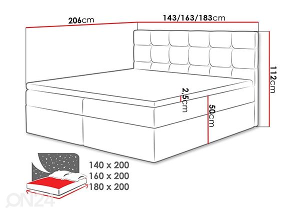 Pesukastiga kontinentaalvoodi 180x200 cm mõõdud