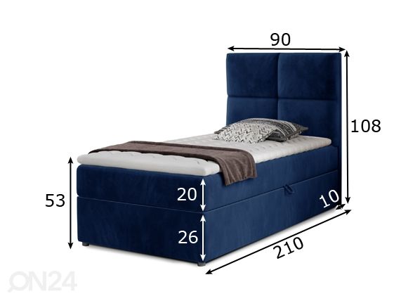 Pesukastiga kontinentaalvoodi 90x200 cm mõõdud
