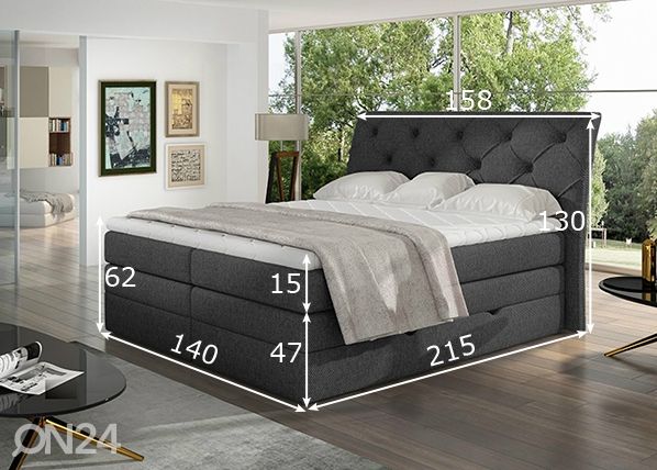 Pesukastiga kontinentaalvoodi Mirabel 140x200 cm mõõdud