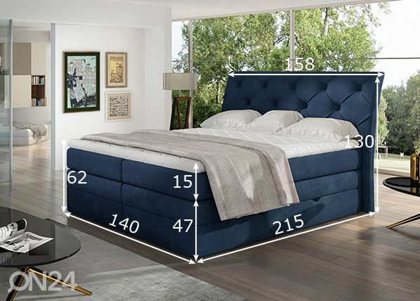 Pesukastiga kontinentaalvoodi Mirabel 140x200 cm mõõdud
