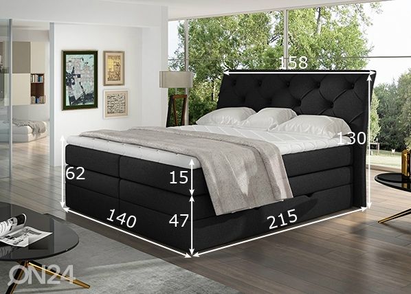 Pesukastiga kontinentaalvoodi Mirabel 140x200 cm mõõdud