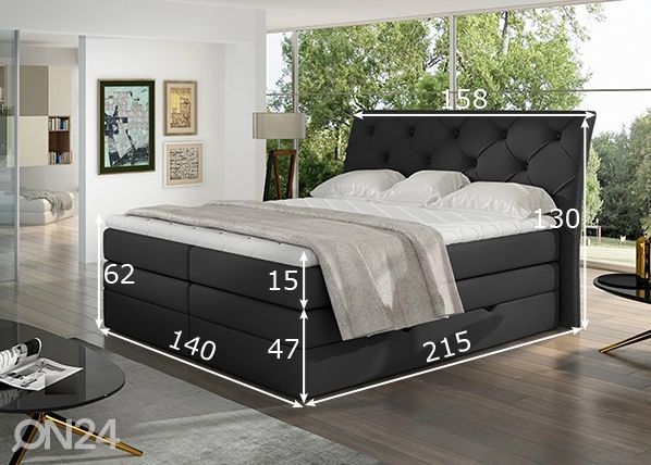 Pesukastiga kontinentaalvoodi Mirabel 140x200 cm mõõdud