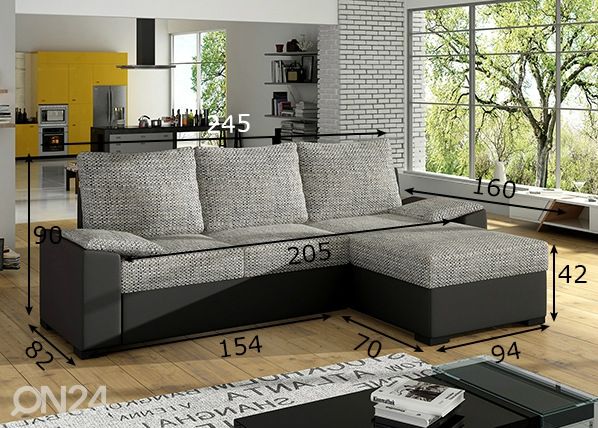 Pesukastiga nurgadiivanvoodi mõõdud