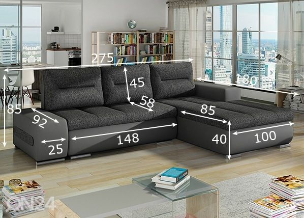 Pesukastiga nurgadiivanvoodi Detroit mõõdud