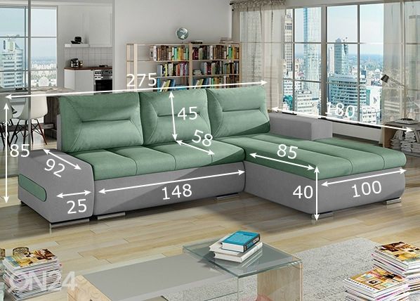 Pesukastiga nurgadiivanvoodi Detroit mõõdud