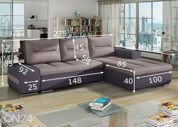 Pesukastiga nurgadiivanvoodi Detroit mõõdud