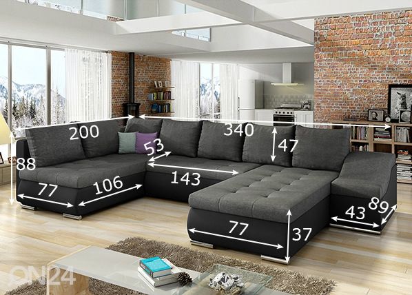 Pesukastiga nurgadiivanvoodi Giovanni mõõdud